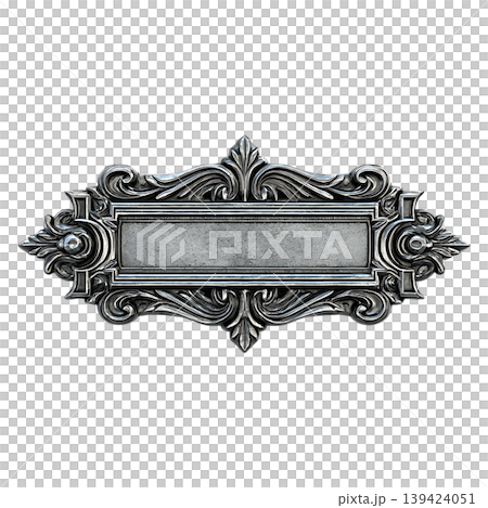 Ornate silver nameplate with blank space on transparent background 139424051