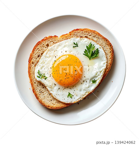 SunnySideUp Egg on Toast Garnished with Parsley on transparent background 139424062
