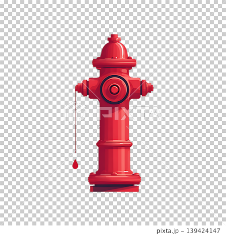 Illustrated red fire hydrant with dripping water on transparent background Illustrated red fire hydrant with dripping water on transparent background 139424147