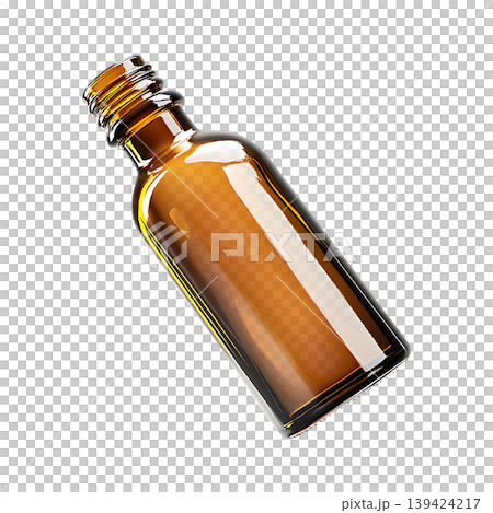 Amber glass bottle for essential oils, tilted, on transparent background 139424217
