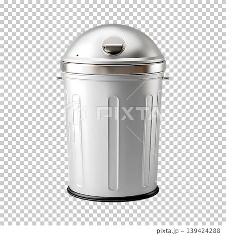 Silver metal trash can with lid, modern design on transparent background Silver metal trash can with lid, modern design on transparent background 139424288