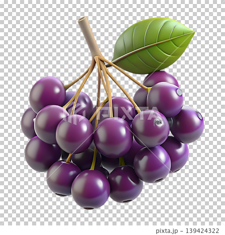 3D Aronia Berry Bunch Icon with Leaf on transparent background 3D Aronia Berry Bunch Icon with Leaf on transparent background 139424322