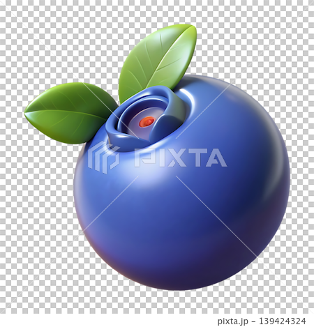 3D Blueberry Icon with Green Leaves on Transparent Background 3D Blueberry Icon with Green Leaves on Transparent Background 139424324