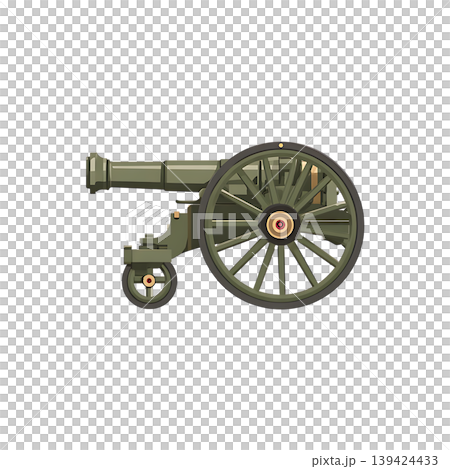 Olive green vintage cannon on transparent background Olive green vintage cannon on transparent background 139424433