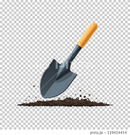 Shovel digging into the soil, gardening tool on transparent background Shovel digging into the soil, gardening tool on transparent background 139424454
