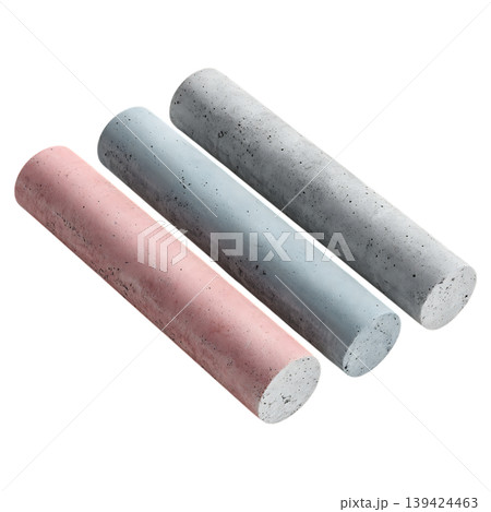 Three pastel chalk sticks, pink, blue, grey, on transparent background 139424463