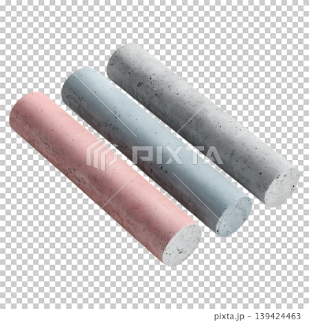 Three pastel chalk sticks, pink, blue, grey, on transparent background 139424463