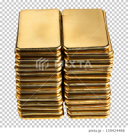 Two stacks of shiny gold bars on transparent background Two stacks of shiny gold bars on transparent background 139424466
