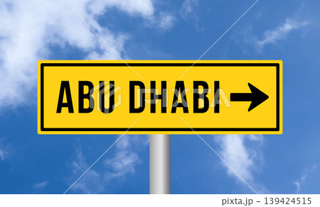 Abu dhabi road sign on sky background 139424515
