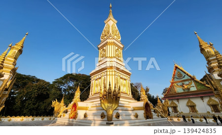Thai Buddhist Pagoda at Wat Phra That Marukkhanakhon in Nakhon Phanom, Thailand 139424835