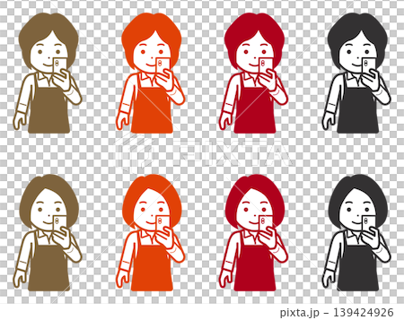 [Different hairstyle] Icon of a woman in an apron looking at her smartphone. Part 2 139424926