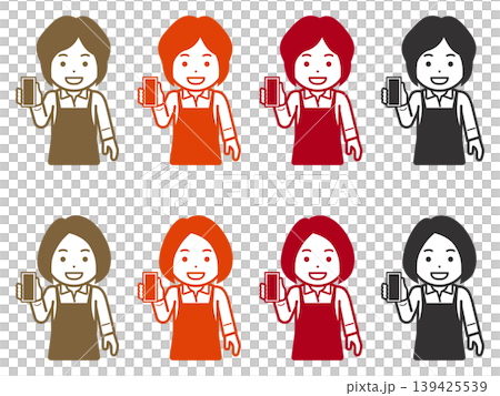 [Different hairstyle] Icon of a woman in an apron showing her smartphone screen. Part 2 139425539