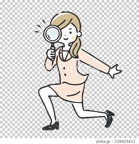 拿著放大鏡的女商人的插圖 139425611