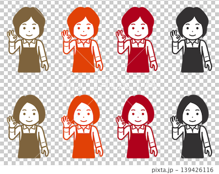 [Different hairstyle] Icon of a woman in an apron making an OK sign. Part 2 139426116