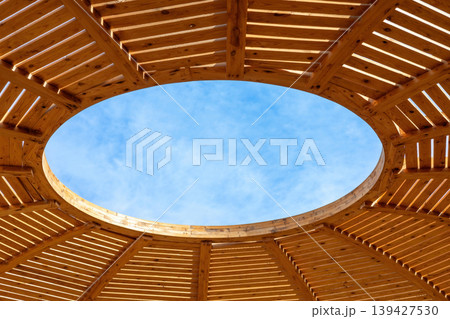 Architectural beauty of wooden structure with open sky view 139427530