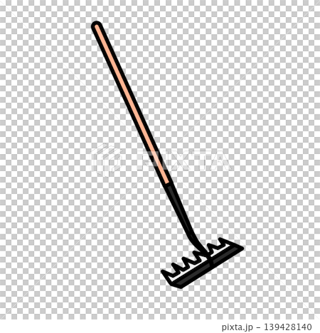 Illustration material: Rake and long wooden handle used for cleaning and gardening 139428140