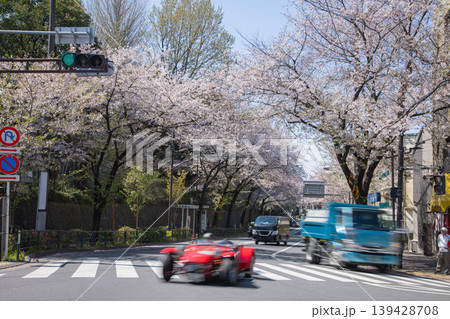 桜が満開の中野通りの交通【都会イメージ】 桜が満開の中野通りの交通【都会イメージ】 139428708