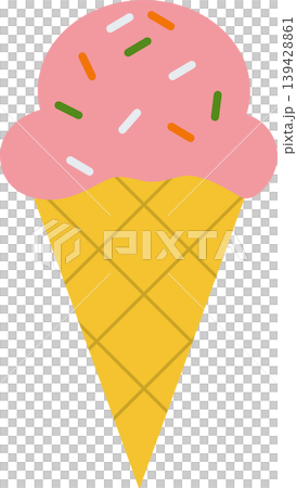 Pink Ice Cream Cone with Sprinkles Flat Summer Dessert Illustration Pink Ice Cream Cone with Sprinkles Flat Summer Dessert Illustration 139428861