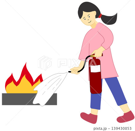 Woman Using Fire Extinguisher to Put Out Flames in Emergency Situation Woman Using Fire Extinguisher to Put Out Flames in Emergency Situation 139430853