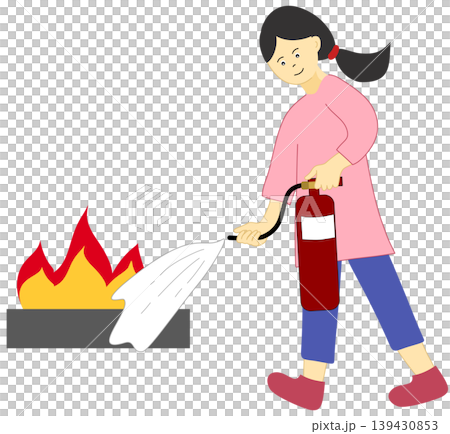 Woman Using Fire Extinguisher to Put Out Flames in Emergency Situation Woman Using Fire Extinguisher to Put Out Flames in Emergency Situation 139430853