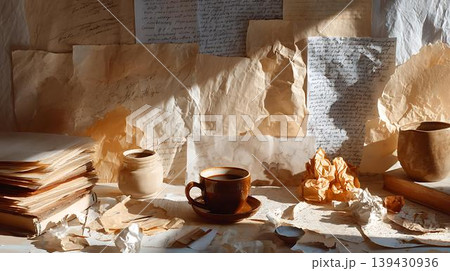 set of dried flowers on wooden table 139430936