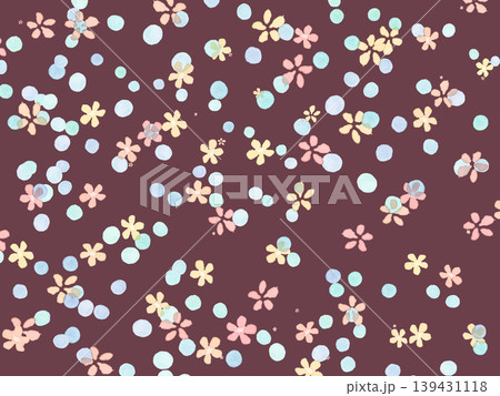 水彩のお花と丸の総柄壁紙 139431118