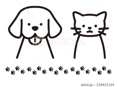 犬と猫のシンプル線画と肉球ライン素材 犬と猫のシンプル線画と肉球ライン素材 139431144