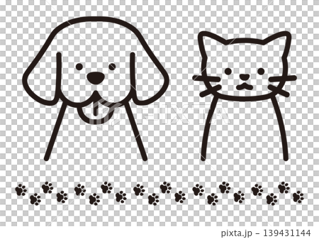 犬と猫のシンプル線画と肉球ライン素材 犬と猫のシンプル線画と肉球ライン素材 139431144