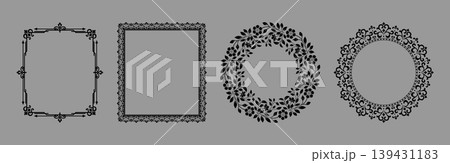 Set of decorative frames Elegant vector element for design in Eastern style, place for text. Floral black and gray frames. Lace illustration for invitations and greeting cards Set of decorative frames Elegant vector element for design in Eastern style, place for text. Floral black and gray frames. Lace illustration for invitations and greeting cards 139431183