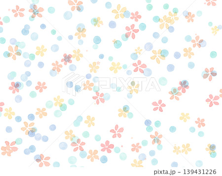 繊細でかわいい水彩のお花とドットの総柄壁紙 繊細でかわいい水彩のお花とドットの総柄壁紙 139431226