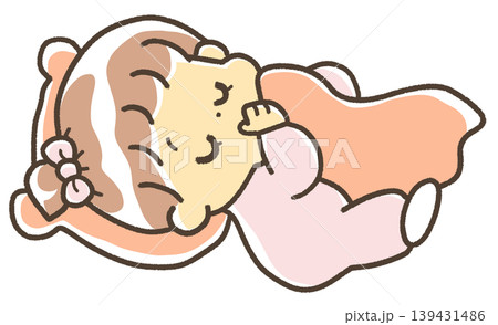 ブランケットを握って指しゃぶりをしてねんねする赤ちゃん 139431486