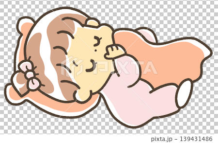 ブランケットを握って指しゃぶりをしてねんねする赤ちゃん 139431486