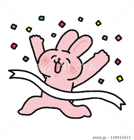 ゴールテープを切るかわいいウサギ ゴールテープを切るかわいいウサギ 139431613