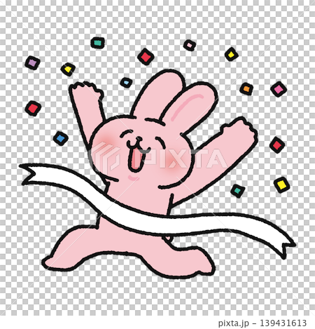 ゴールテープを切るかわいいウサギ ゴールテープを切るかわいいウサギ 139431613