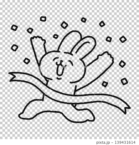 ゴールテープを切るかわいいウサギ 線画 ゴールテープを切るかわいいウサギ 線画 139431614