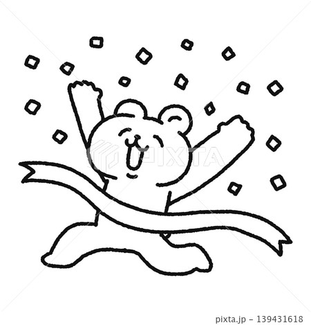 ゴールテープを切るかわいいクマ　線画 139431618