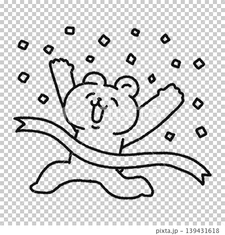 ゴールテープを切るかわいいクマ　線画 139431618
