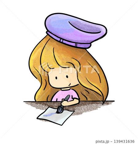 Cute girl wearing beret painting with paintbrush cartoon illustration Cute girl wearing beret painting with paintbrush cartoon illustration 139431636
