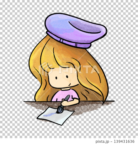 Cute girl wearing beret painting with paintbrush cartoon illustration 139431636