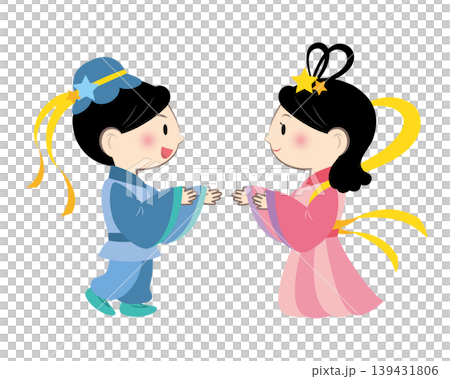 再会を喜ぶ織姫と彦星のイラスト 再会を喜ぶ織姫と彦星のイラスト 139431806