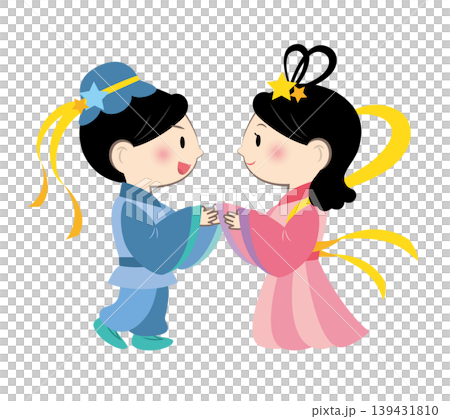 再会を喜ぶ織姫と彦星のイラスト 139431810