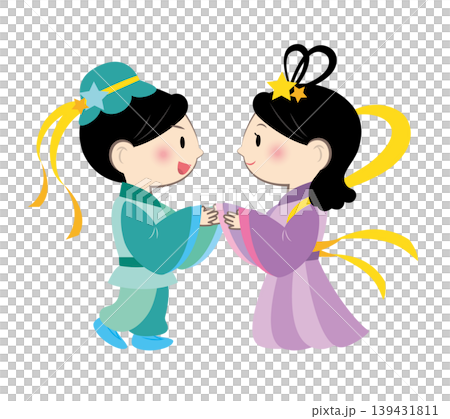 再会を喜ぶ織姫と彦星のイラスト 139431811