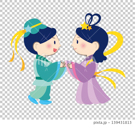 再会を喜ぶ織姫と彦星のイラスト 139431813