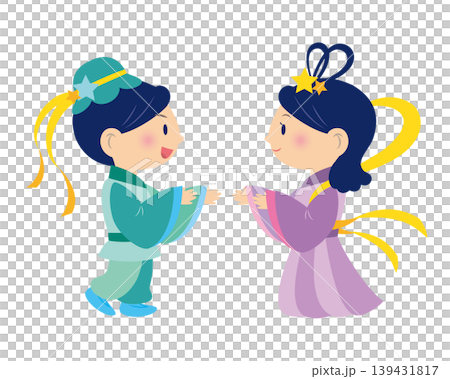 再会を喜ぶ織姫と彦星のイラスト 139431817