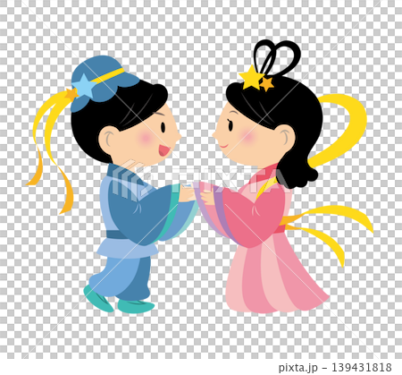 再会を喜ぶ織姫と彦星のイラスト 再会を喜ぶ織姫と彦星のイラスト 139431818