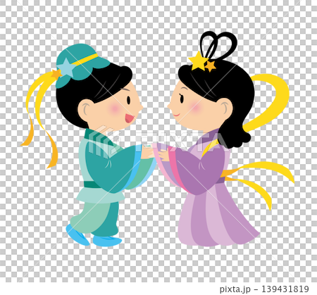 再会を喜ぶ織姫と彦星のイラスト 再会を喜ぶ織姫と彦星のイラスト 139431819