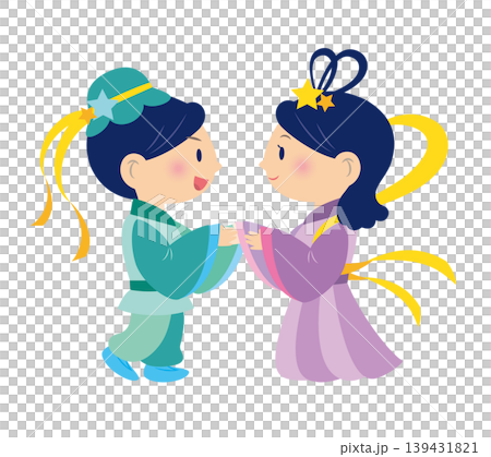 再会を喜ぶ織姫と彦星のイラスト 再会を喜ぶ織姫と彦星のイラスト 139431821