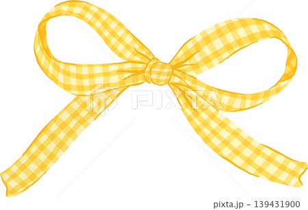 Retro vintage yellow gingham ribbon bow illustration Retro vintage yellow gingham ribbon bow illustration 139431900