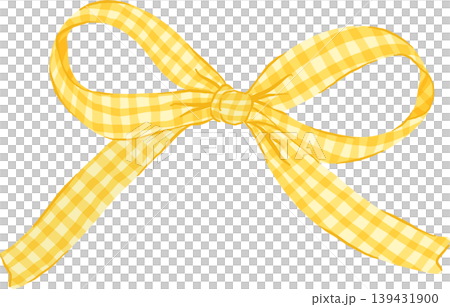 Retro vintage yellow gingham ribbon bow illustration Retro vintage yellow gingham ribbon bow illustration 139431900