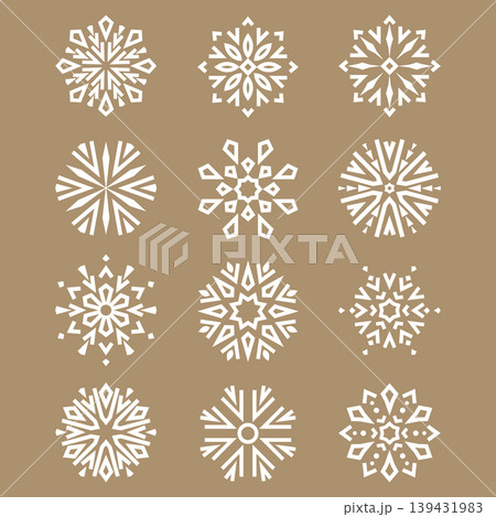 Snowflakes vector icon collection. Graphic modern beige and white ornament Snowflakes vector icon collection. Graphic modern beige and white ornament 139431983